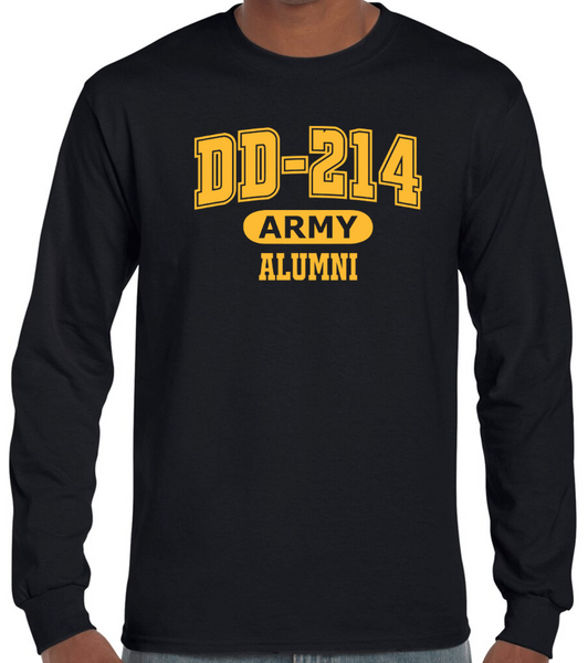 DD-214 US US Army Alumni Long Sleeve T-Shirt for Proud, Brave Retired Army Veterans