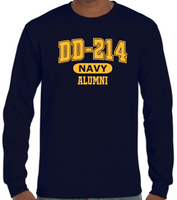 DD-214 US US Navy Alumni Long Sleeve T-Shirt for Proud, Brave Retired Navy Veterans