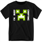 I'm Busy Crafting Youth Gamer T-Shirt, Funny Boy's Creeper Shirt